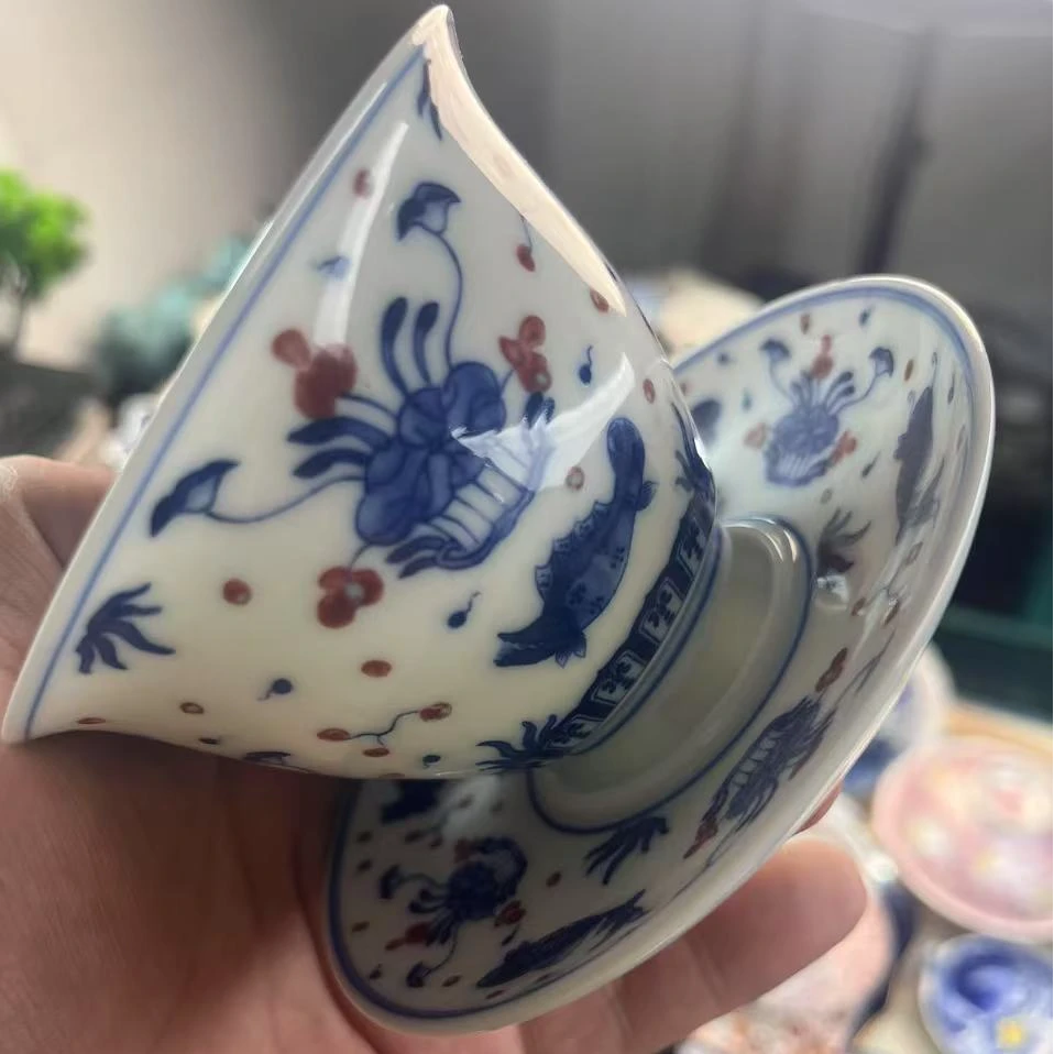幸山窑泡茶杯釉里红