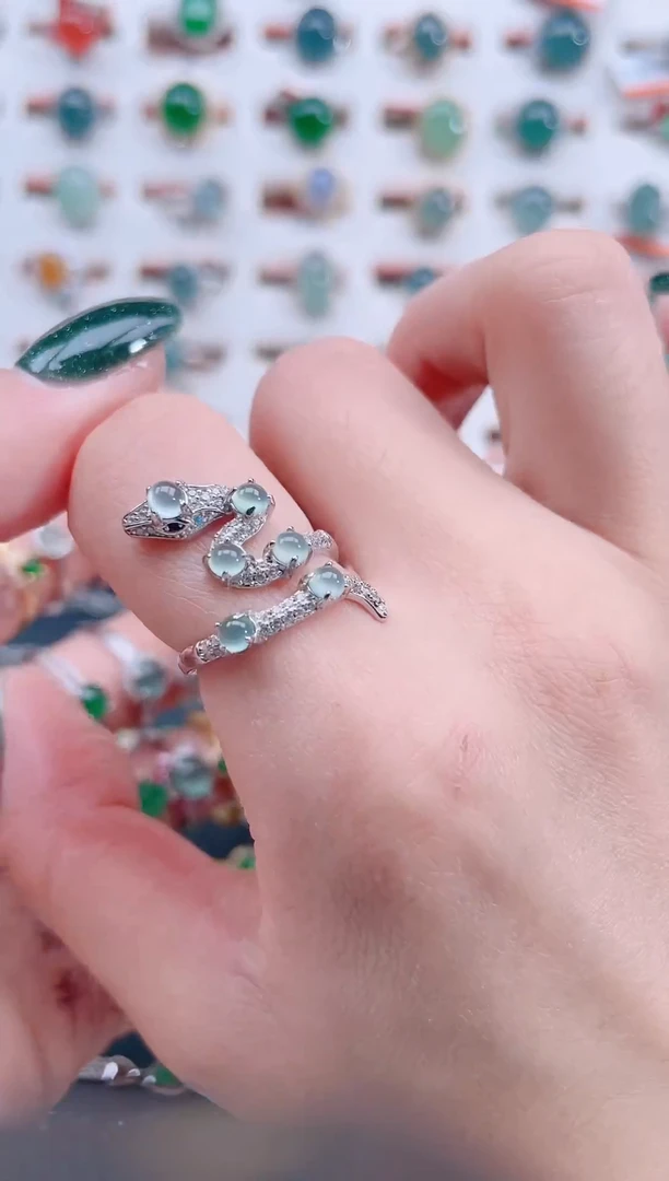 银S925镶嵌戒指翡翠天然翡翠