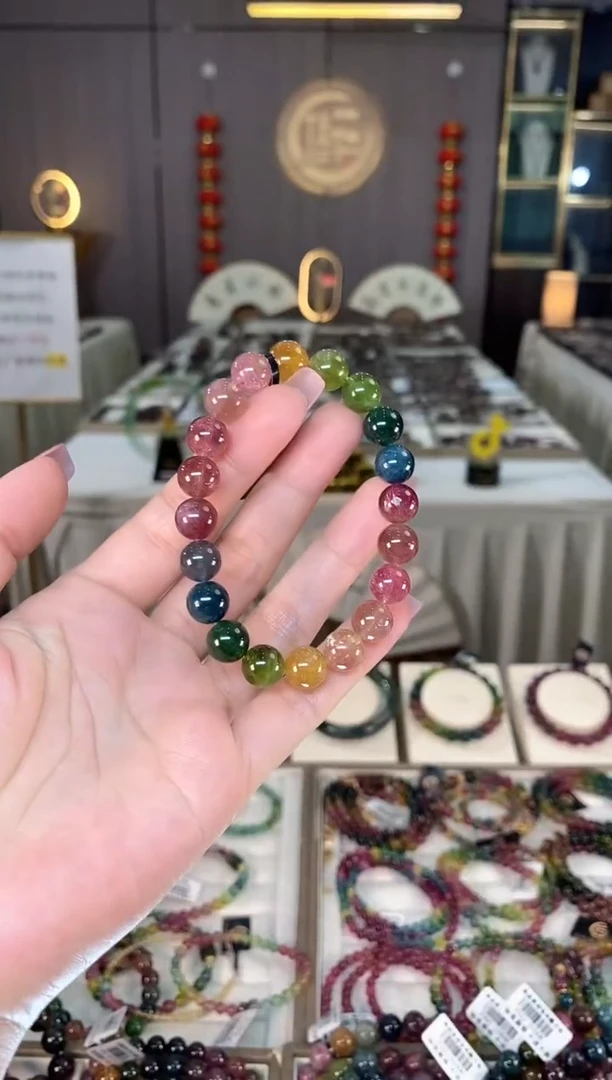 未镶嵌冰透体老矿碧玺彩虹单圈手串9mm+碧玺hon多样性发一条