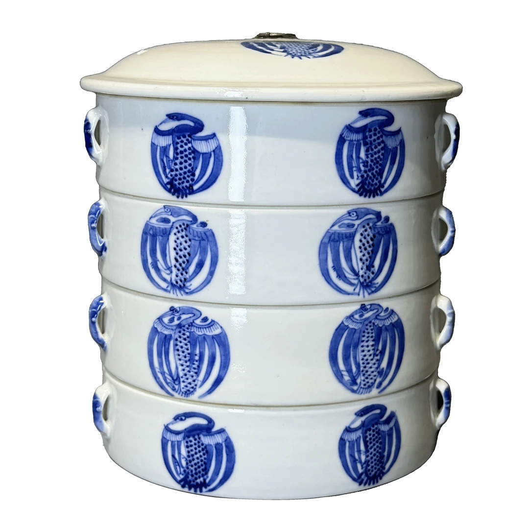 25190563t青花团凤纹竹节盒