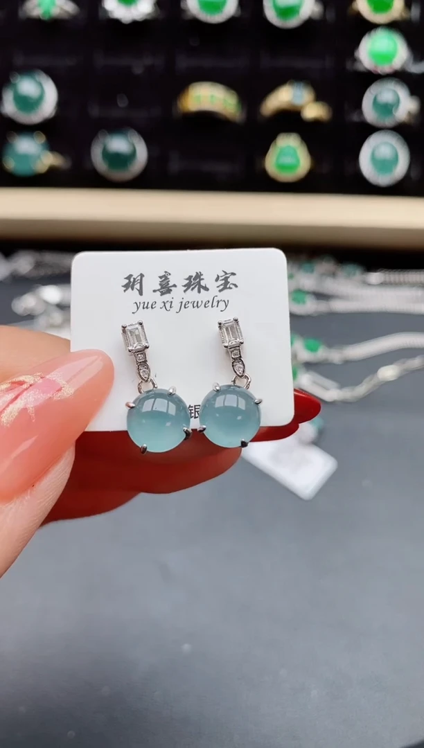 【闪购商品】翡翠耳饰银S925镶嵌585050