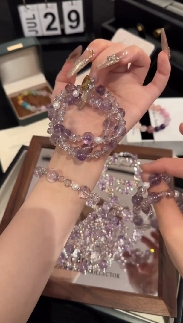 水晶手链合金紫兔毛x2131