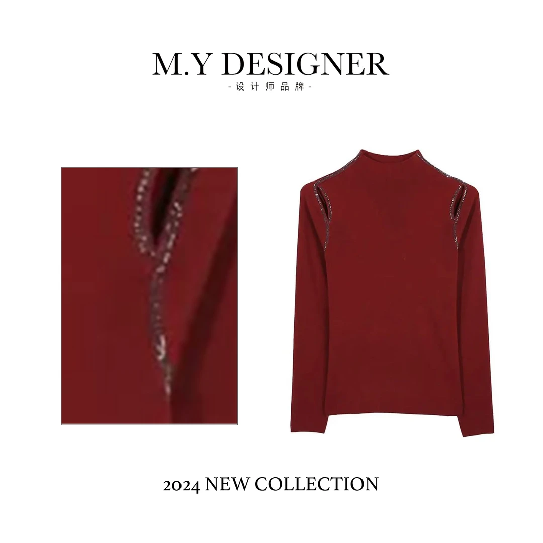 M.Y 媛总 秋冬修身轻奢烫钻高领针织衫4415-1707