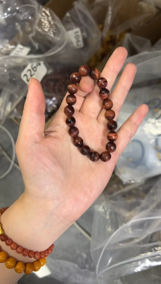 木变石（虎睛石）手链未镶嵌切面红虎眼石手串10MM[2264]