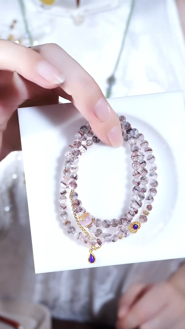 银S925镶嵌手链水晶金草莓黑加仑