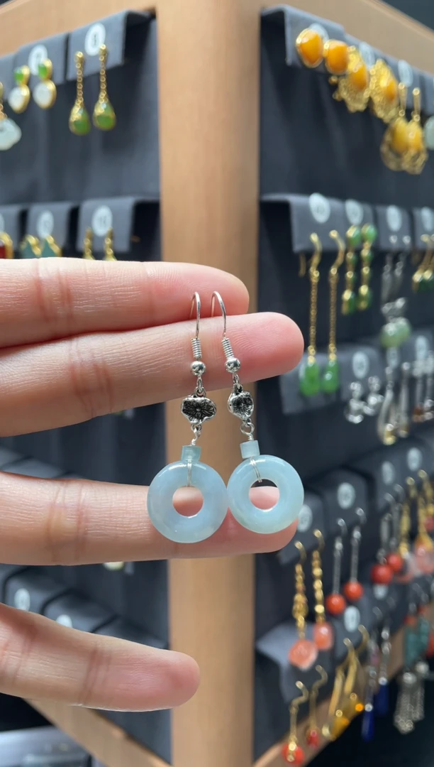 【闪购商品】翡翠耳饰银S925镶嵌00520