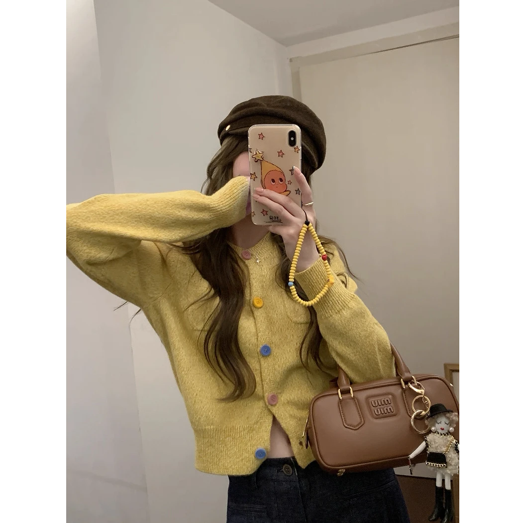 【彩虹扣开衫】甜美软糯百搭撞色扣小香毛衣L1730