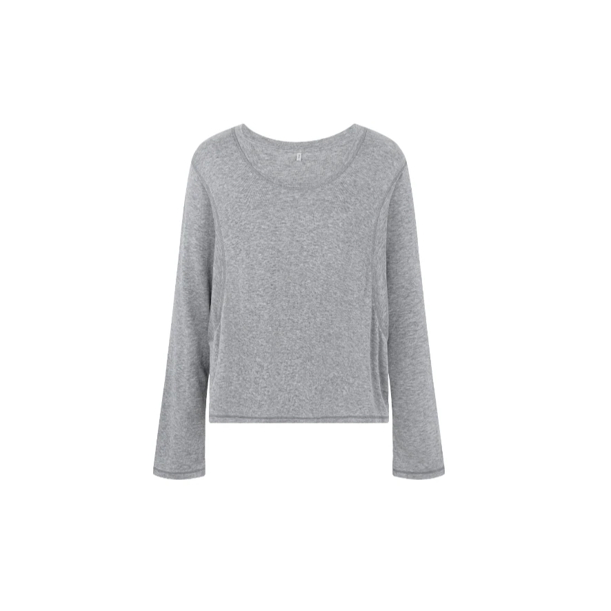 美洋MEIYANG 小慵懒T恤 天丝羊毛_基础百搭宽松圆领拼接长袖上衣S