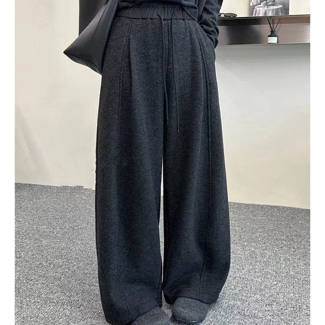 5915秋冬新款慵懒风休闲云朵弯刀阔腿毛呢裤