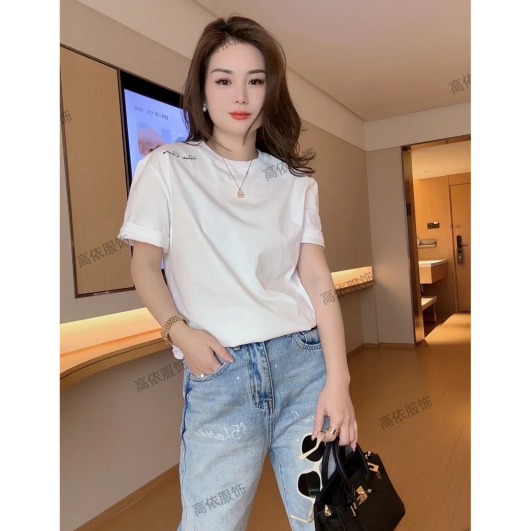 #5688#白色圆领字母印花短袖