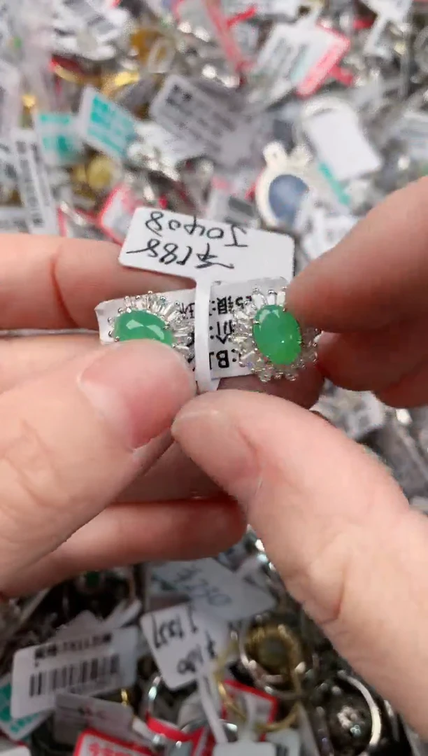 银S925镶嵌戒指翡翠12        7