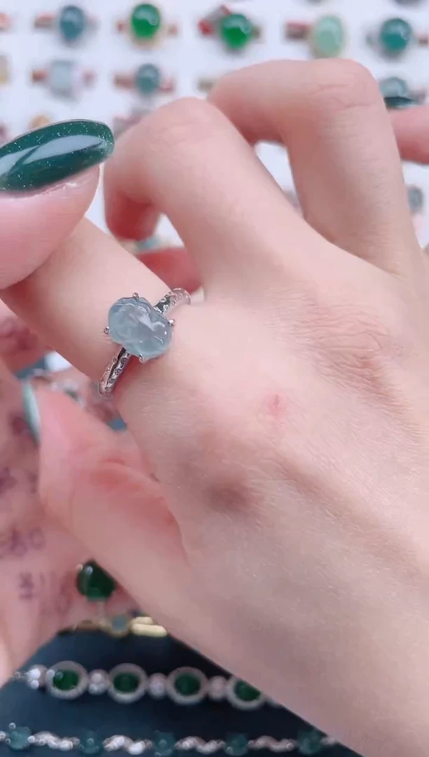 银S925镶嵌戒指翡翠天然翡翠