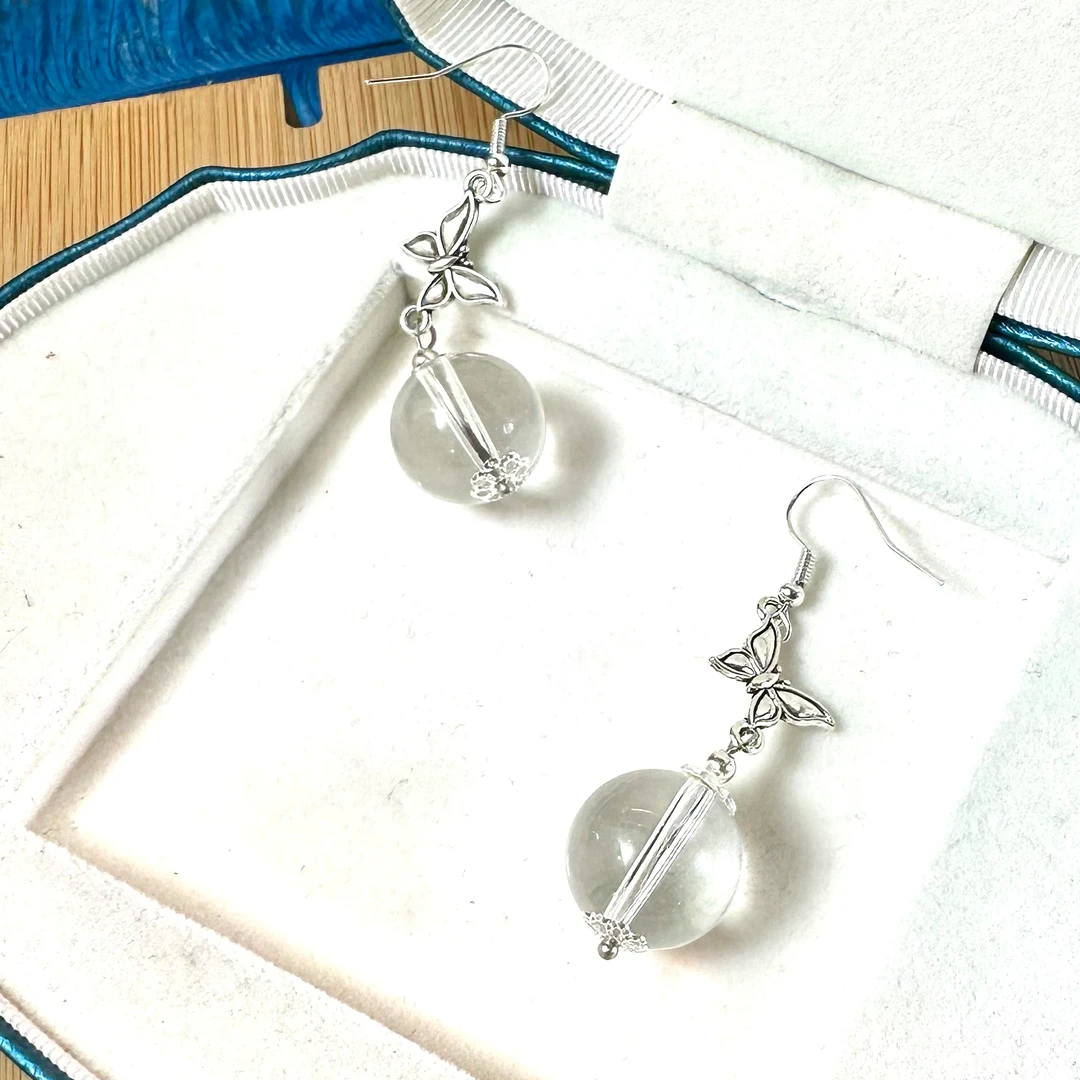 天然水晶耳饰蝴蝶款16MM左右【多样性发其一】M8