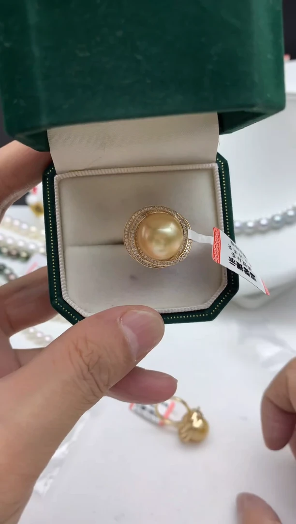 银S925镶嵌FF海水珍珠金珠戒指h078