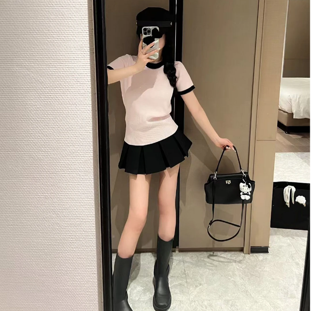 【金豆豆】2025时尚百搭显瘦女装轻奢上衣高定毛针织短袖女装