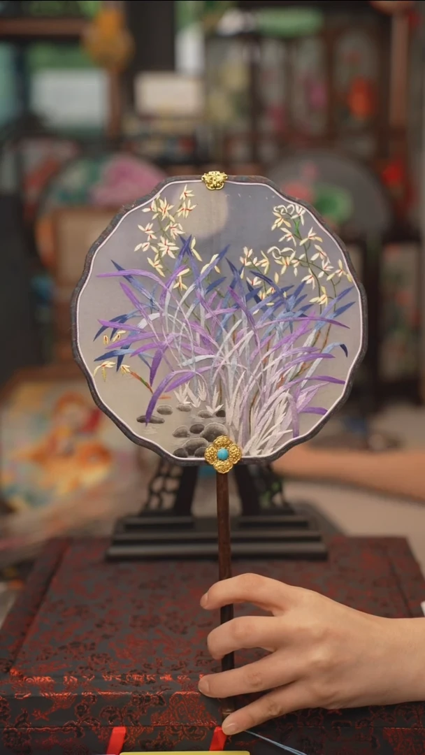 扇子团扇 绣花双面非遗