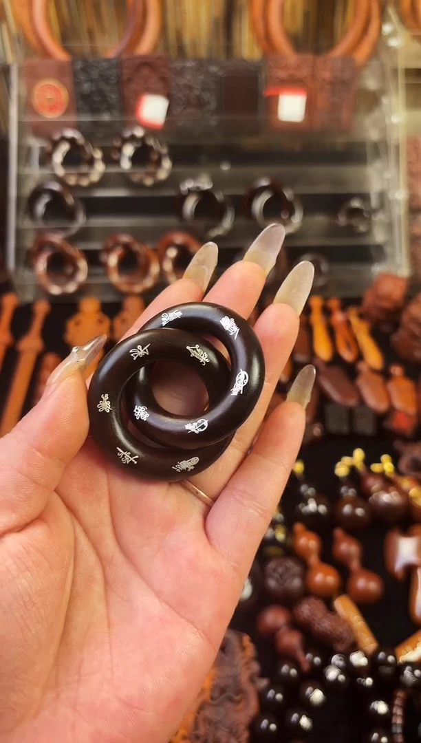 雷枣木玉化  双面镶银五雷五路乾坤圈 2.5