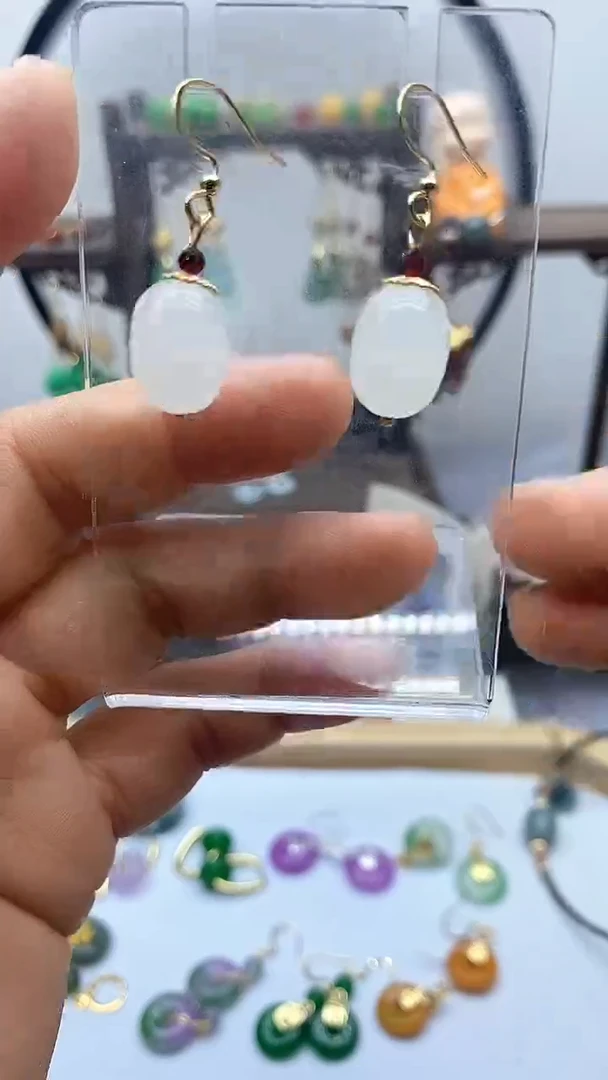 和田玉14K金镶嵌耳饰120