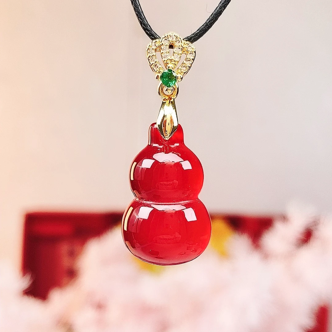 【福禄吊坠】鸽血红葫芦吊坠(不含链) 天然玉石 红红火火 福禄双全