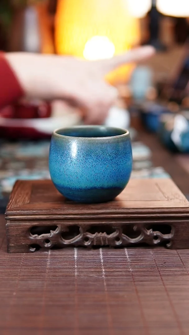 铜系青蓝 主人杯 钧瓷