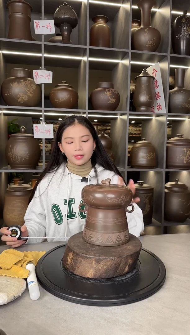 【闪购商品】罐本陶手作坭兴陶一斤装青蛙铜鼓罐（底晃瑕疵