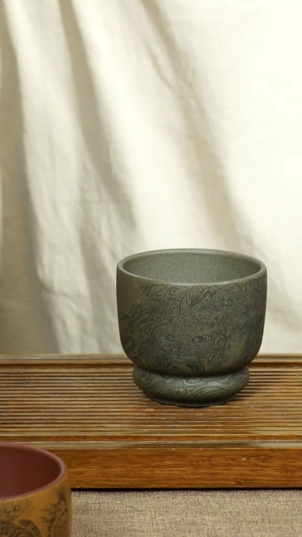 茶杯紫砂小*南柯记全手刻杯