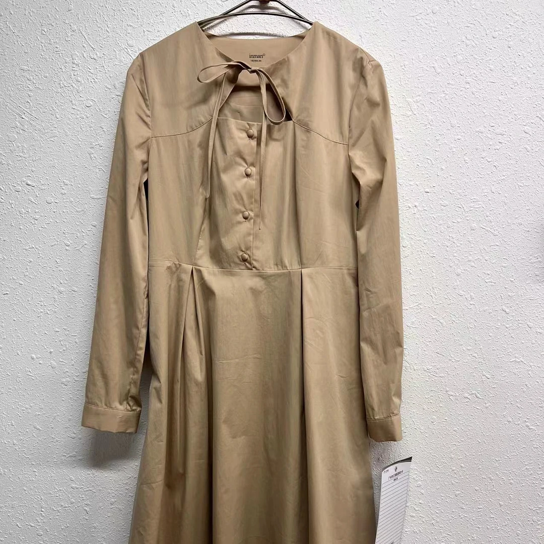 【商场同款】茵曼春秋女连衣裙长袖气质女装女士休闲印花时尚爆款