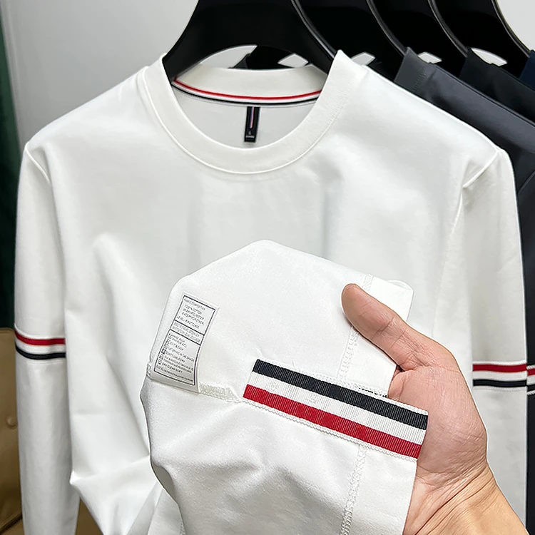 撒内摩劳轻奢舒适拼接t恤长袖男装春秋季新款下摆开叉打底衫潮流