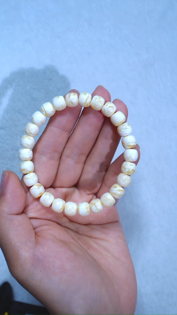 未镶嵌蜜蜡手链典藏级8.3mm漆瓷白闪电纹妖孽