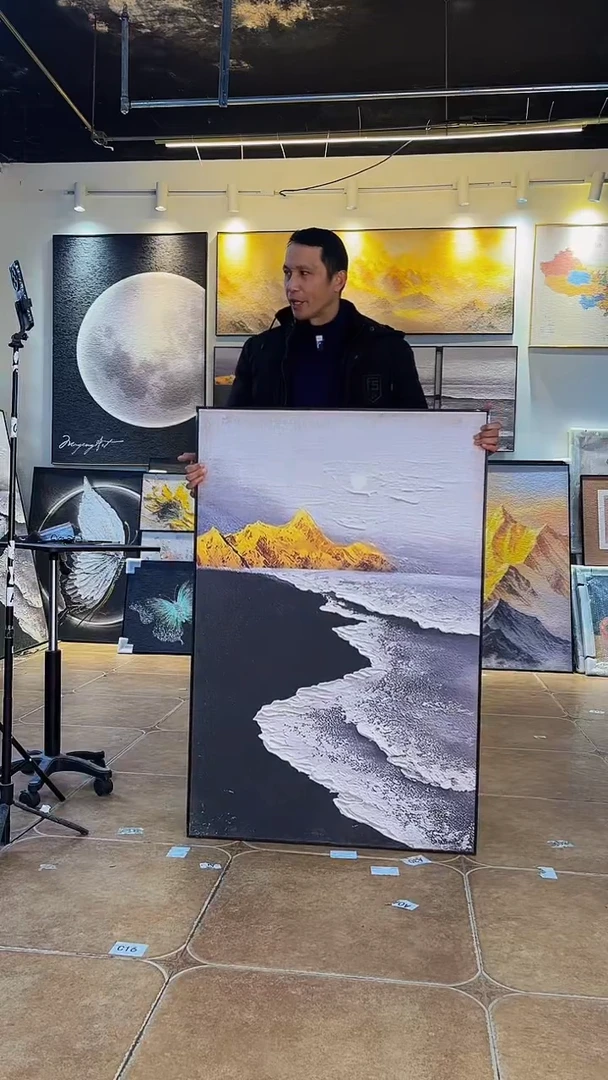 竖款80*120山盟海誓 砂岩肌理画