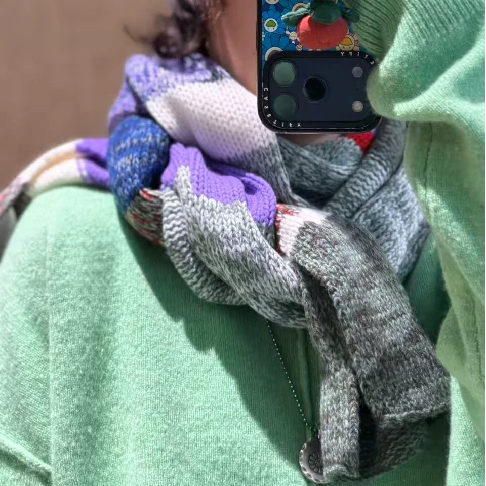 2025秋冬新款时尚百搭羊绒加厚保暖拼色长款搭配围巾596186