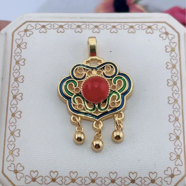 【金总专属】 宫廷花丝玉髓镶嵌合金如意铃铛锁项链吊坠赠合金链