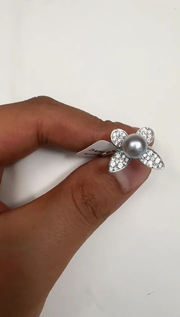 银S925镶嵌戒指海水珍珠戒指