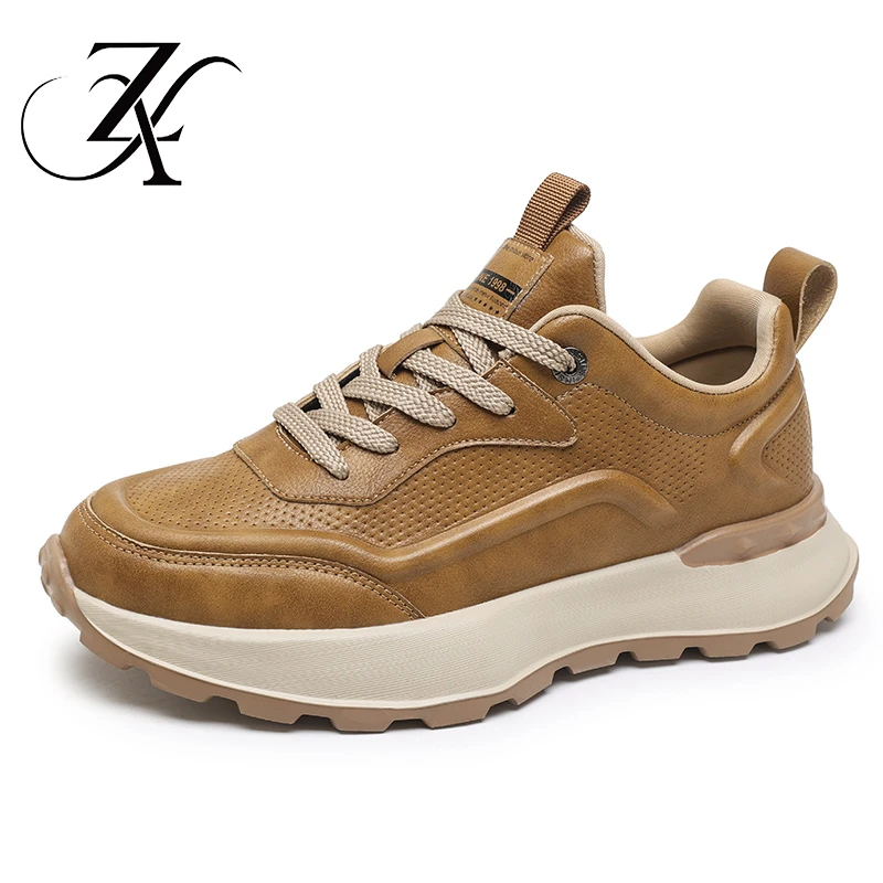 陟行男鞋2025新款秋冬季高级感皮面阿甘鞋男士超轻减震运动鞋