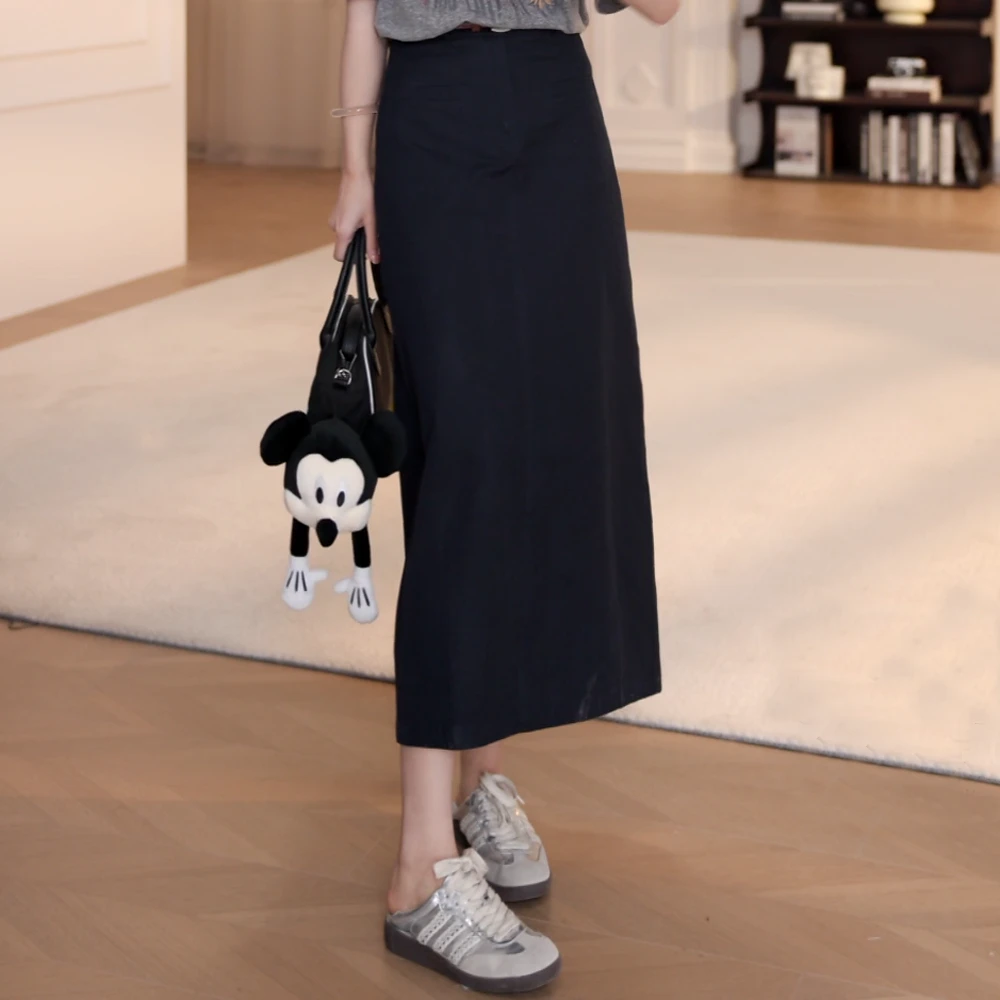2025春装新款高腰显瘦A字裙长款半身裙后开叉直筒裙长裙裙子