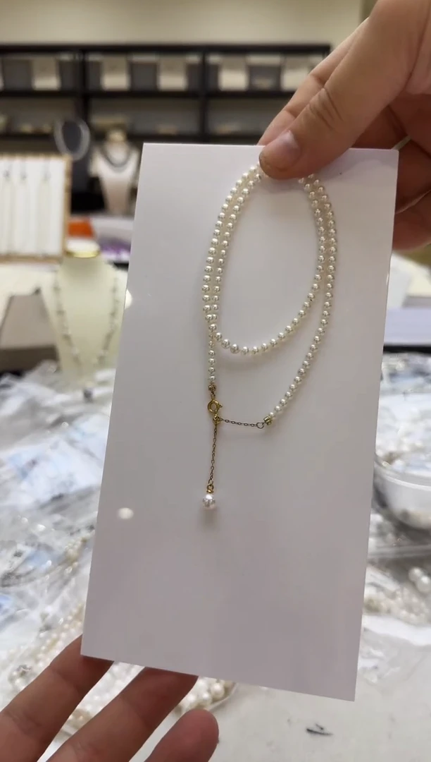 淡水珍珠银S925镶嵌项链3-4mm 吊小珠-新品