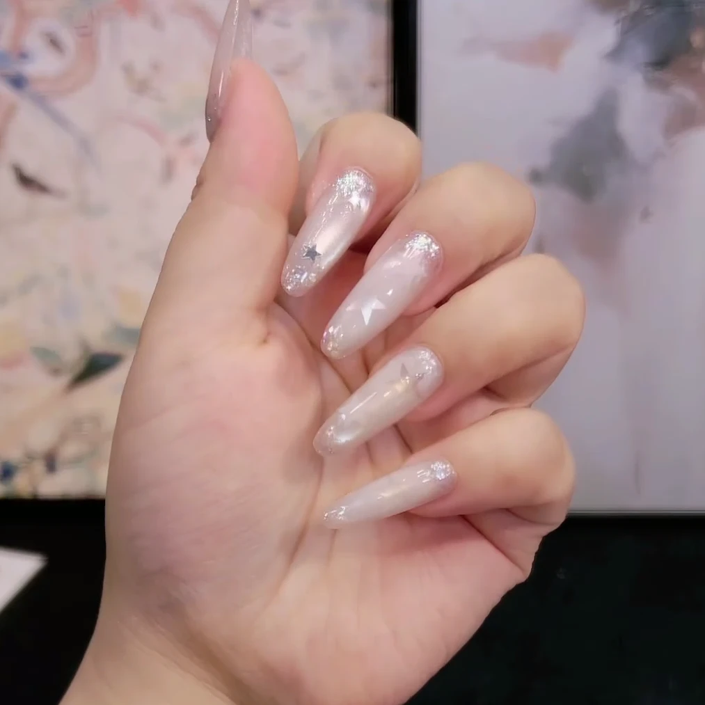 【流星雨】2025裸色猫眼纯手工穿戴甲猫眼穿戴甲原创款美甲