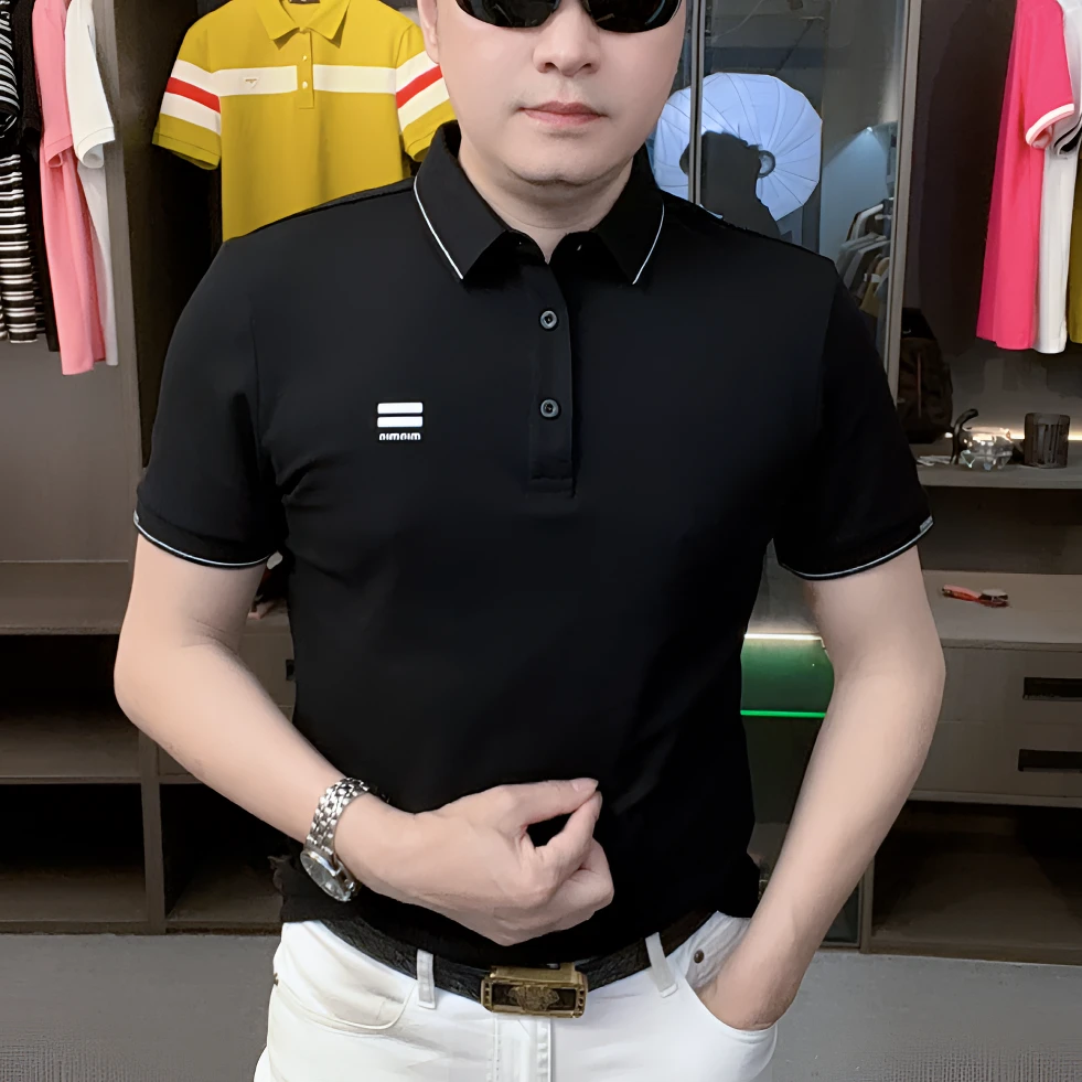 2025夏季男短袖Polo衫国潮黑色POLO衫polo简约时尚百搭男装休闲