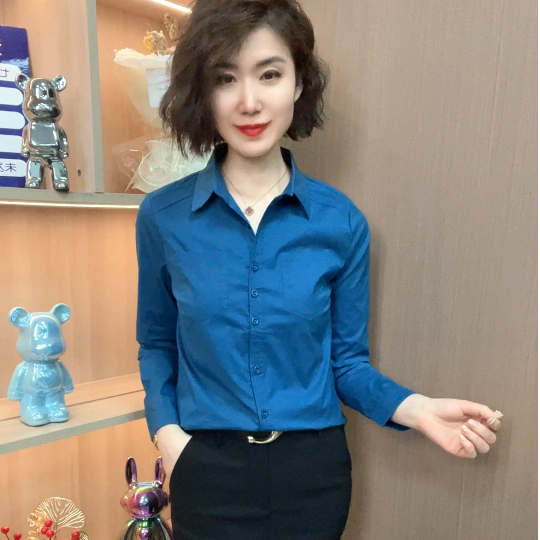 翻领四季长袖气质休闲衬衫女士打底修身显瘦衬衣宽松时尚百搭上衣