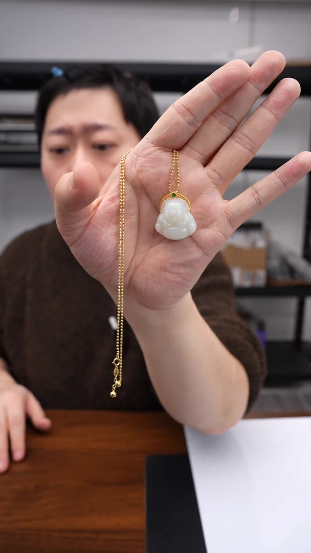 颈饰18K金镶嵌和田玉1223DL354（多样性发其一）弥勒链坠