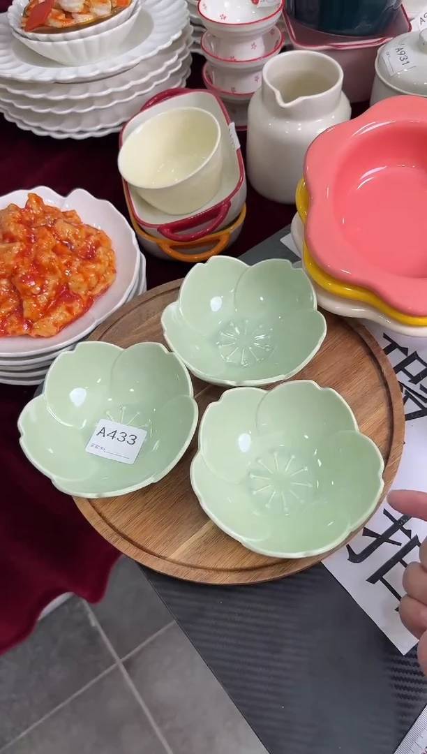 摆件陶A433 3个装绿色小碟子