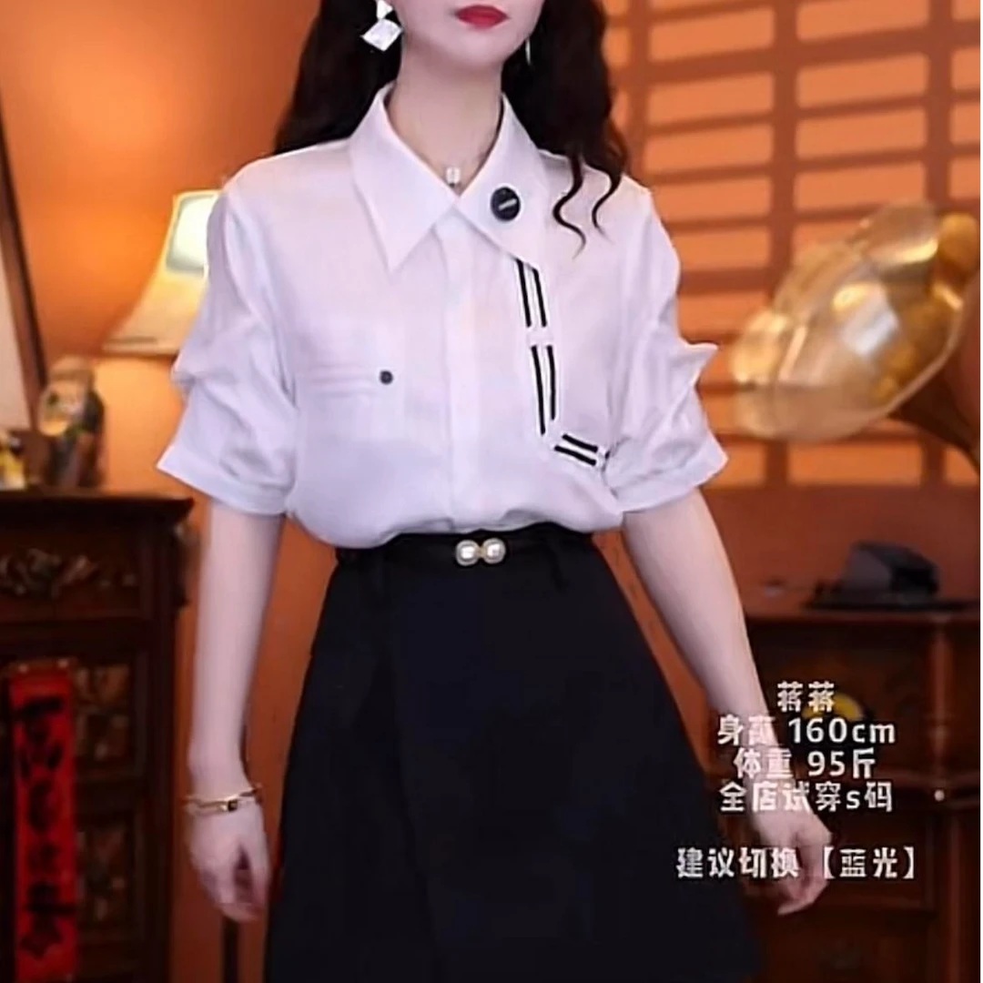 港味复古时尚气质短袖上衣衬衫显瘦百搭女士衬衣