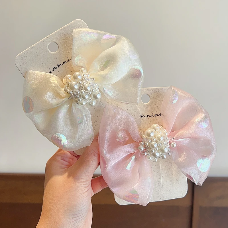 2025新款儿童发夹蝴蝶结小女孩高级感珍珠公主头饰女童发卡马尾夹