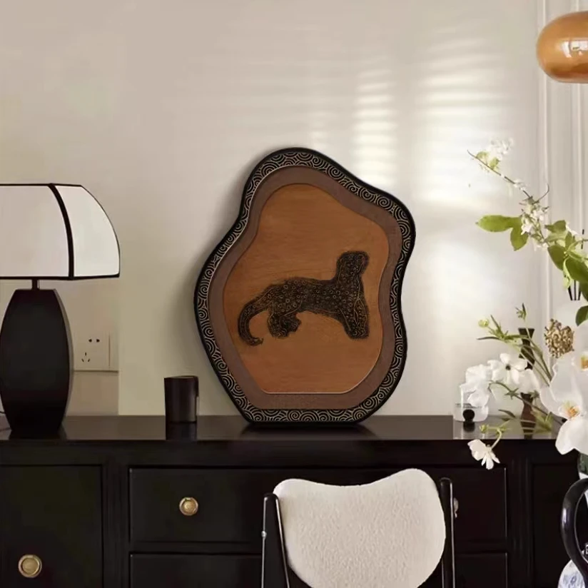 G中古桌面摆台金钱豹客厅电视柜摆台装饰画花鸟图玄关柜餐桌摆件