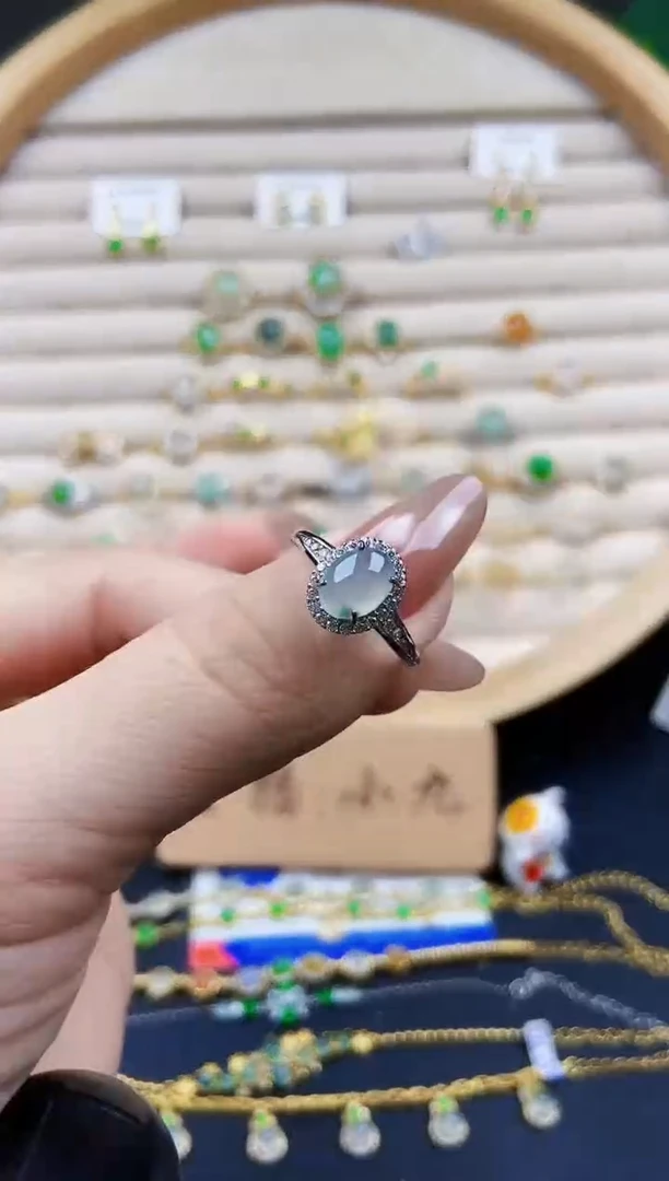 翡翠戒指银S925镶嵌12