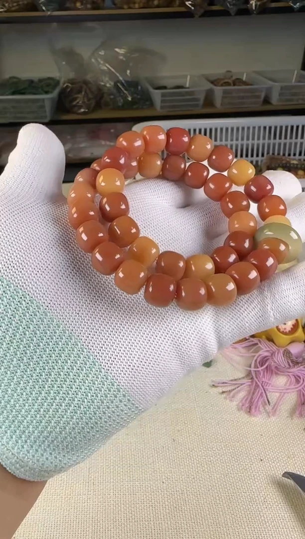 手串菩提根/象牙果22红色桶珠手持
