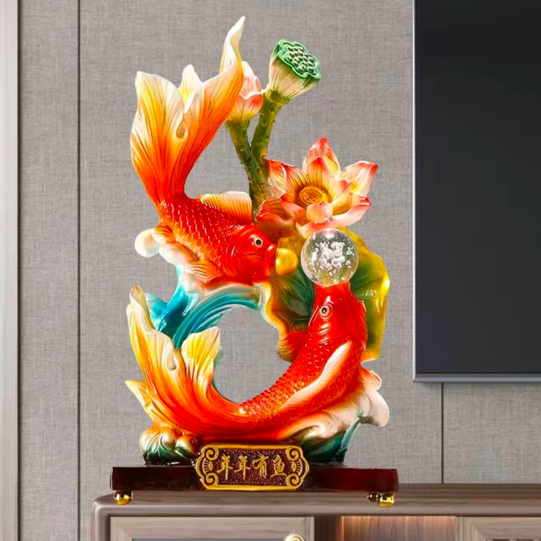 Z新款年年有余客厅鱼摆件双鱼酒柜博古架电视柜装饰送礼