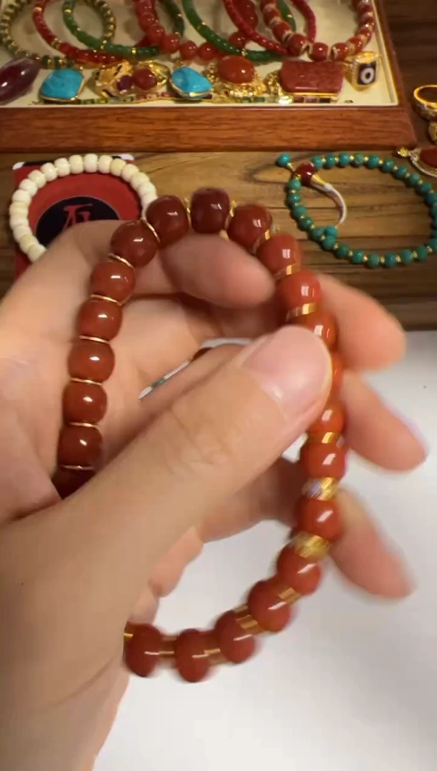 18K金镶嵌手串手串南红玛瑙吉*～手串手串