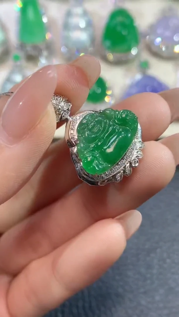 翡翠18K金镶嵌吊坠(不含链)C8翡翠