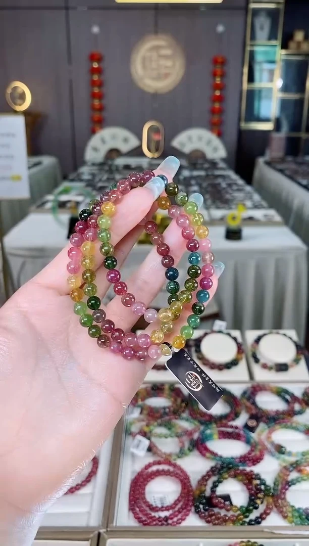 未镶嵌老矿碧玺彩虹三圈手串6mm+碧玺多样性发一条mz